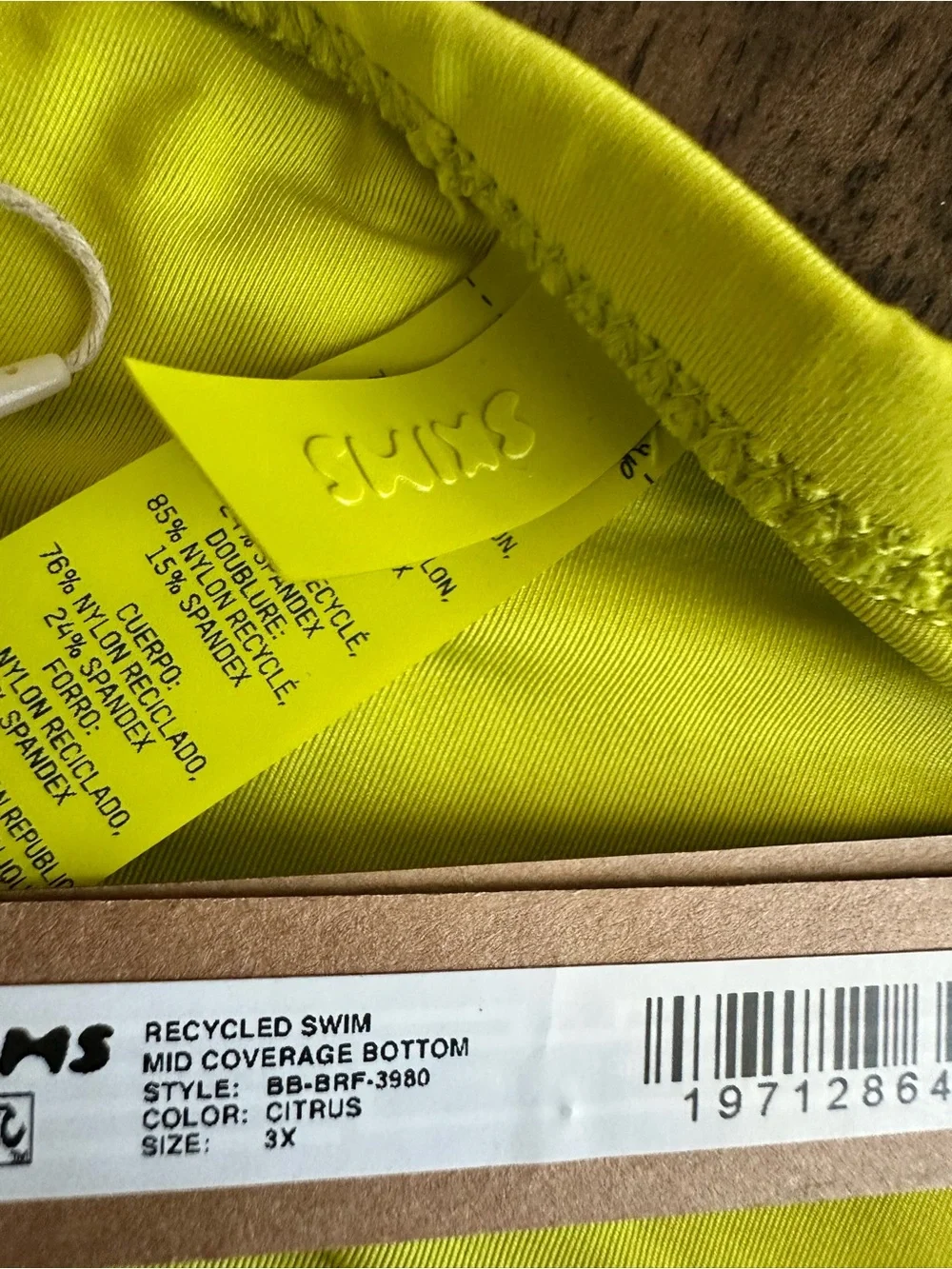 NWT SKIMS Plus Size Recycled Swim Mid Coverage Bottom Color Citrus - Size 3XL